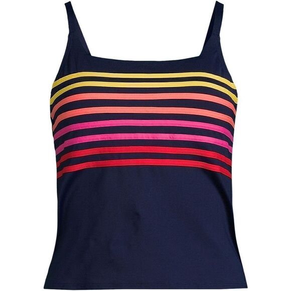 Land's End Tankini Plus Top square neck navy sunset stripe adjustable Various - Picture 2 of 5